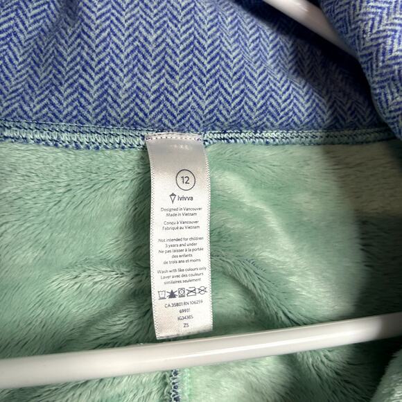 Ivivva Lululemon Shiver Stopper Fleece Pullover Girls Size 12 Blue Herringbone - Picture 4 of 6